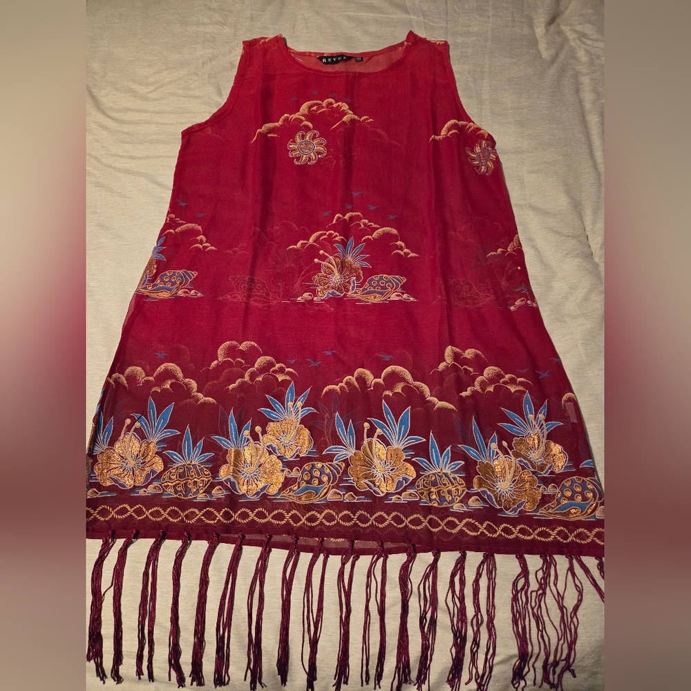 🎈2/$15 Elegant Red Coverup Dress with Fringe